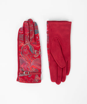 Women`s Retro Print Gloves - Red - Accessories, Ayla, Glove, Red, Winter Accessories