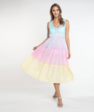 Pastel Rainbow Ombre Maxi Dress in Soft Cotton