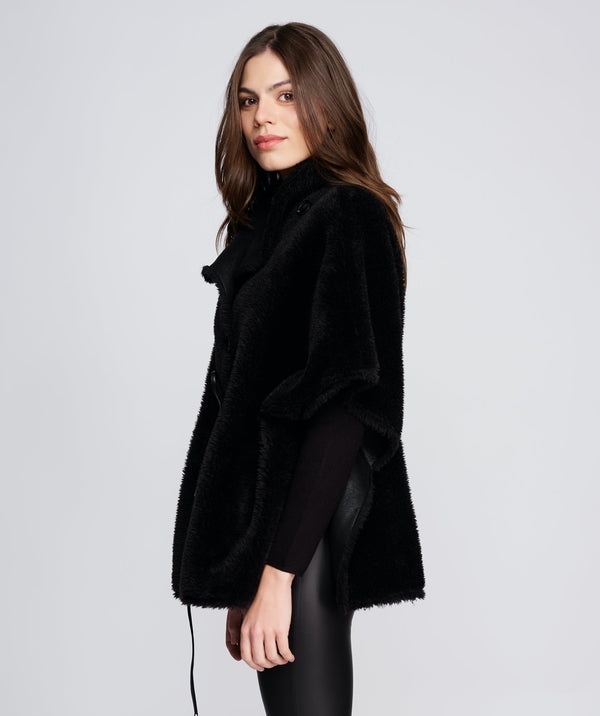 Breathable Faux Fur Coat - Black