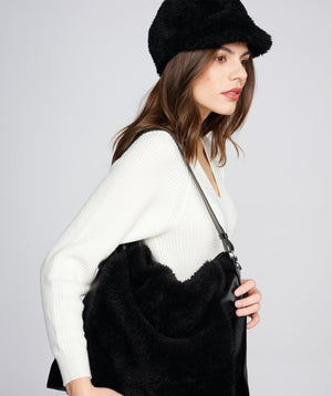 Faux Fur Shoulder Bag - Black - Accessories, Bag, Black, Brielle, Faux Fur, Winter Accessories
