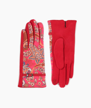 Floral Print Gloves - Red - Cambrey, Glove, Red, Winter Accessories