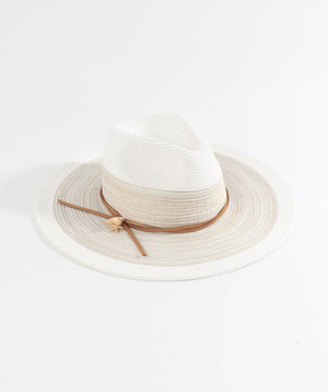 White/Grey Fedora Hat with Metallic Striped Band and Shimmer Trim