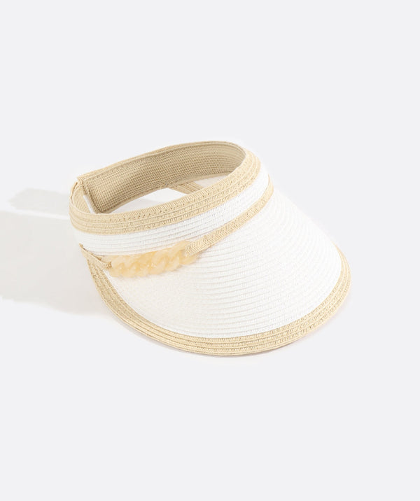 White/Natural Paper Straw Visor with Chain Belt Embellishment