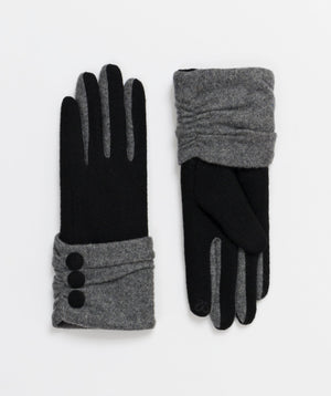 Women`s Button Cuff Gloves - Black-Grey - Accessories, Black/Grey, Eimear, Glove, Winter Accessories
