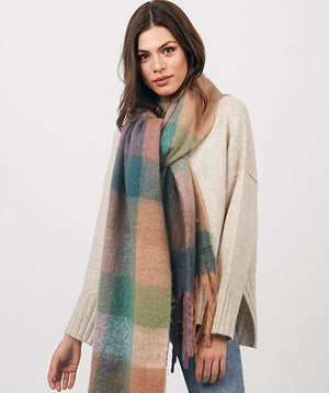 Check Blanket Scarf with Tassels - Pastel - Accessories, Ellington, Multicoloured, Scarf, Winter Accessories