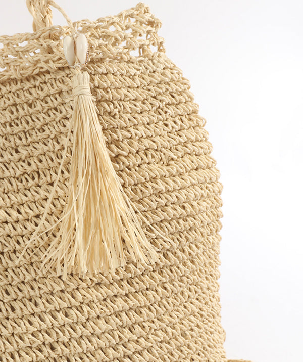 Natural Woven Straw Bag with Button Snap Closure