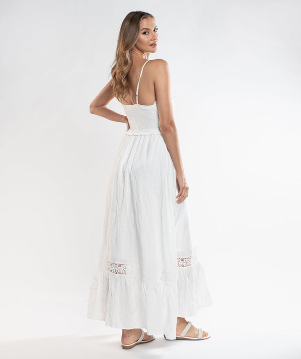 White Floral Maxi Dress with Feminine Embellishment