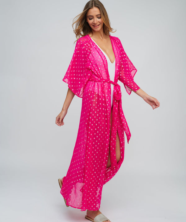 Pink Maxi Dress with Sparkling Lurex Spot Print