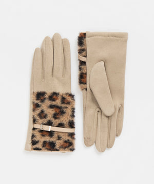 Leopard Faux Fur Cuff Gloves - Camel - Accessories, Faux Fur, Felicia, Glove, Leopard, Winter Accessories