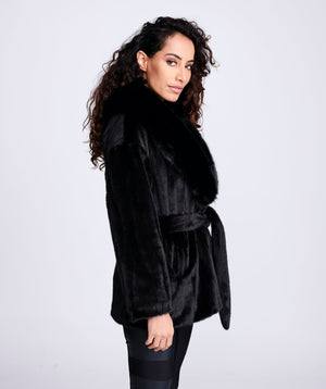 Faux Fur Belted Coat - Black - Apparel, Black, Coat, Faux Fur, Felicity, Outerwear, Winter