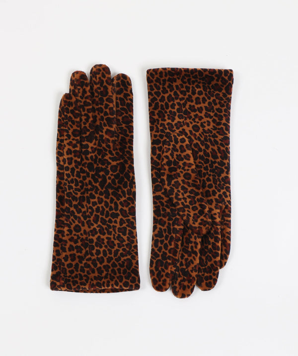 Animal Print Velvet Gloves - Leopard