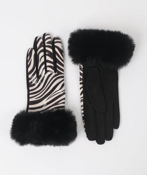 Animal Zebra Print Gloves - Black/White - Accessories, Black/White, Finley, Glove, Winter Accessories