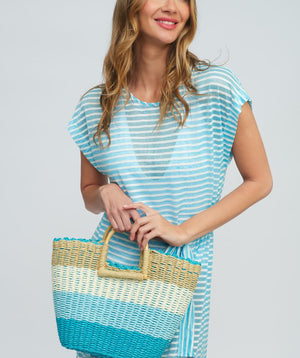 Striped Rattan Beach Bag - Blue - Accessories, Bag, Blue, Summer Accessories, Venetta