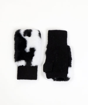 Eco Faux Fur Fingerless Gloves - Black-White - Accessories, Black/White, Faux Fur, Frankie, Glove, Winter Accessories