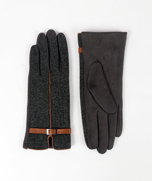 Faux Suede Gloves with Tan Details - Charcoal - Accessories, Georgia, Glove, Grey, Winter Accessories