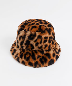 Faux Fur Animal Print Bucket Hat - Leopard - Accessories, Gizelle, Hat, Leopard, Winter Accessories