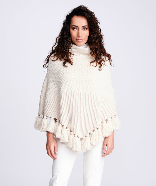 Women`s Roll Neck Knitted Poncho - Cream - Apparel, Cream, Harlow, Outerwear, Wrap
