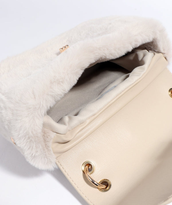 Faux Fur Crossbody Bag - Pearl - Accessories, Bag, Faux Fur, Hepburn, Pearl, Winter Accessories