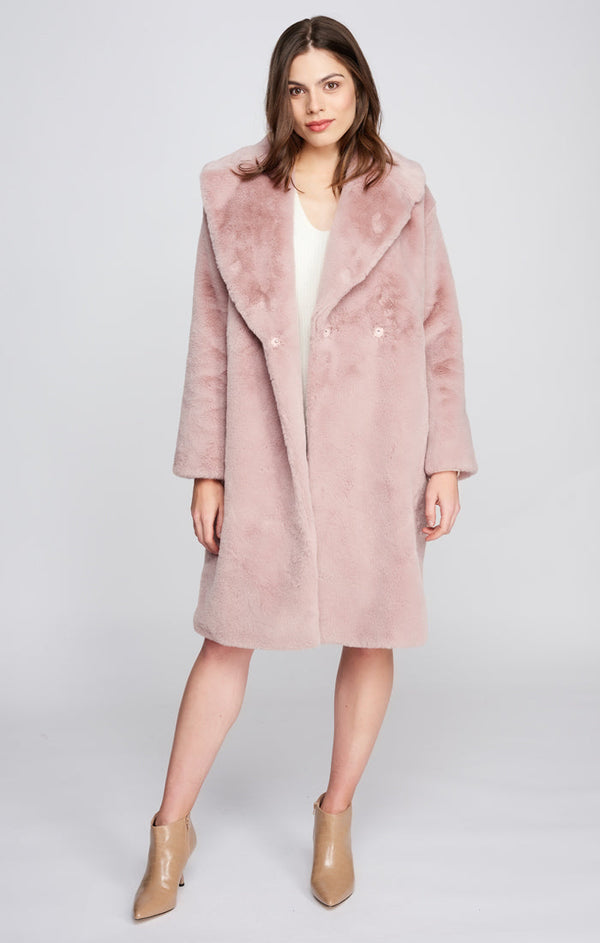 Women`s Midi Faux Fur Coat - Dusty Pink - Apparel, Coat, Dusty Pink, Faux Fur, Hepburn, Outerwear, Winter