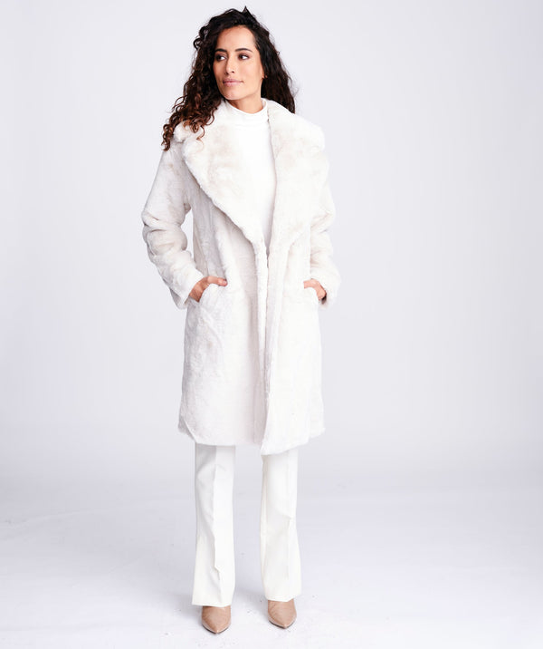 Women`s Midi Faux Fur Coat - Pearl - Apparel, Coat, Faux Fur, Hepburn, Outerwear, Pearl, Winter