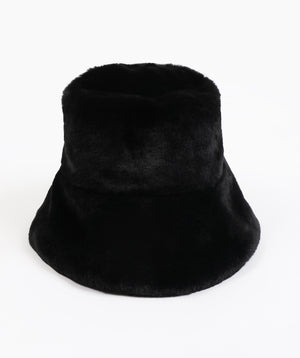 Faux Fur Downbrim Hat - Black - Accessories, Black, Hat, Hepburn, Winter Accessories