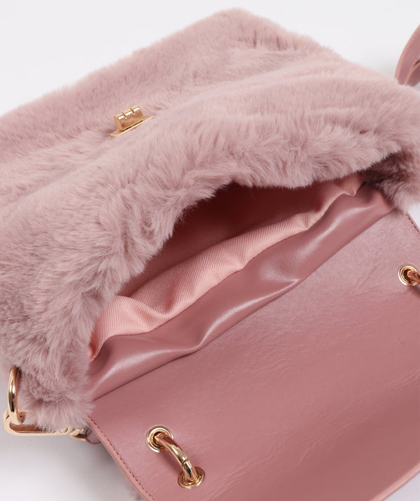 Faux Fur Crossbody Bag - Dusty Pink - Accessories, Bag, Dusty Pink, Faux Fur, Hepburn, Winter Accessories