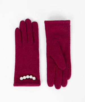 Pearl Embellished Gloves - Berry - Accessories, Berry, Glove, Ivanna, Winter Accessories