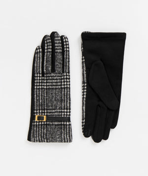 Tartan Checked Gloves - Black-White - Accessories, Black/White, Glove, Ivie, Winter Accessories