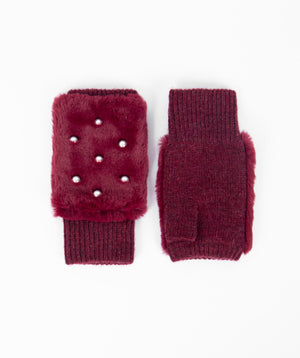 Woman`s Burgundy Fingerless Faux Fur Glove