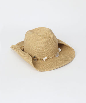 Sand Straw Cowboy Hat with Shell Band and UP50 Sun Protection