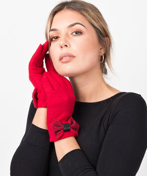 Wool Glove with Cute Wrist Bow - Red - Accessories, Glove, Jolie, Red, Winter Accessories