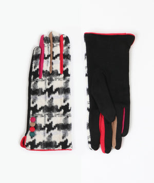 Houndstooth Gloves with Coloured Fingers - Black & White - Accessories, Black/White, Glove, Jude, Winter Accessories
