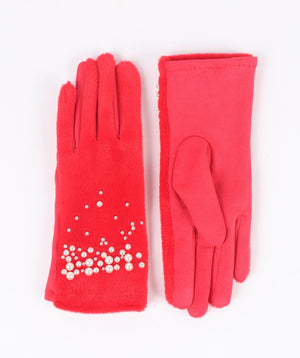 Gloves with Embellished Cuff - Red - Accessories, Glove, Juliette, Red, Winter Accessories