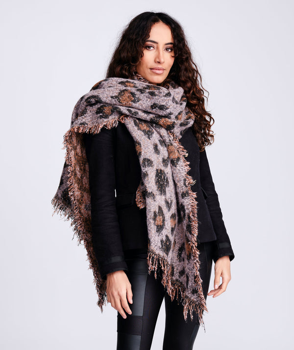 Soft Pink Winter Boho Scarf - Leopard - Accessories, Blush, Kasha, Scarf, Winter Accessories