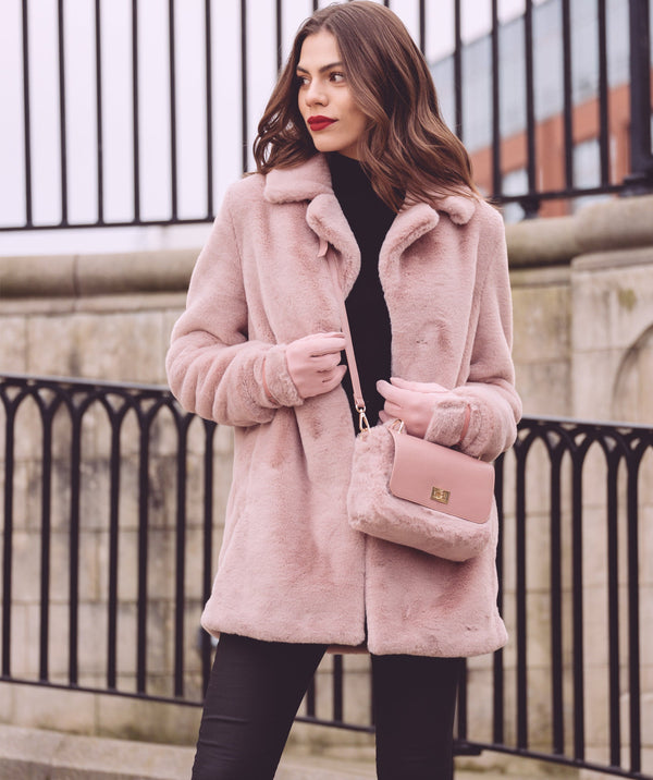 Faux Fur Crossbody Bag - Dusty Pink