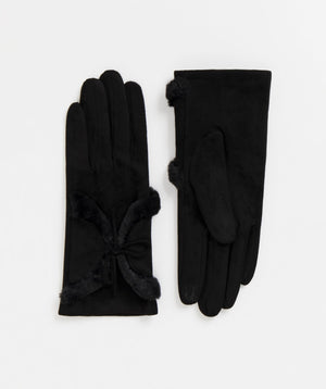 Women`s Faux Suede Gloves - Black - Accessories, Beige, Faux Fur, Glove, Kora, Winter Accessories