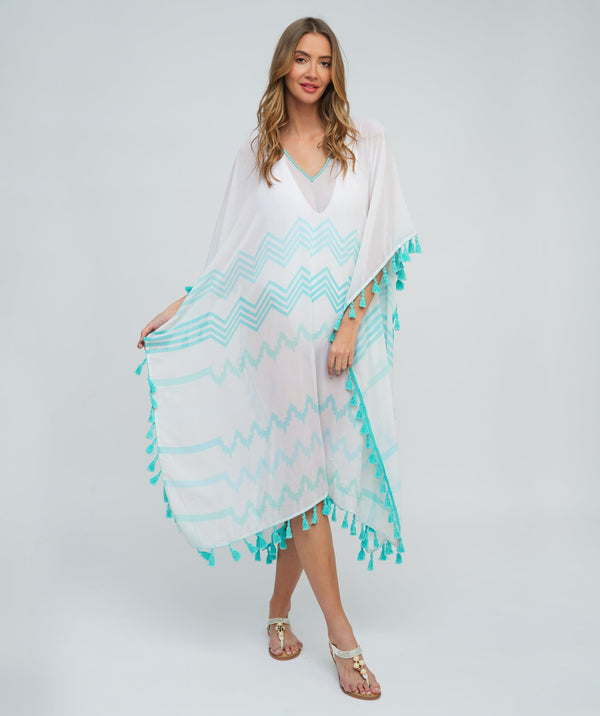 Pale Turquoise Sheer Maxi Coverup with Tassel Trim