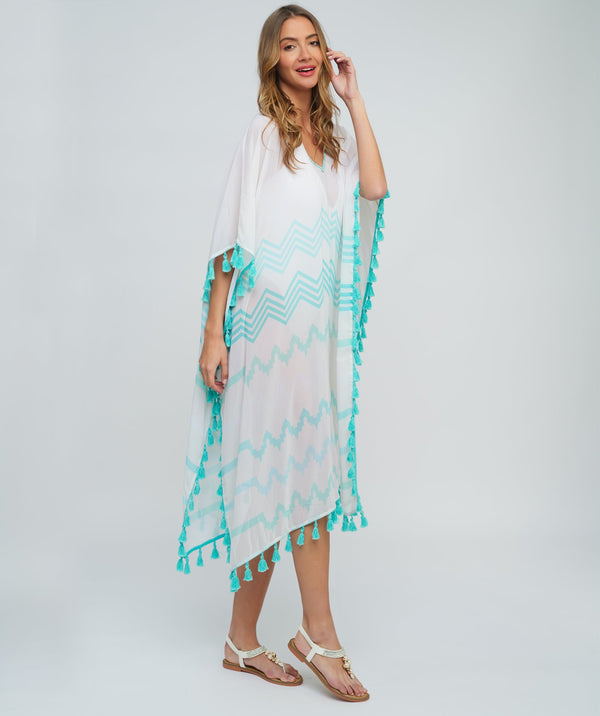 Pale Turquoise Sheer Maxi Coverup with Tassel Trim