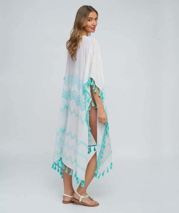 Pale Turquoise Sheer Maxi Coverup with Tassel Trim