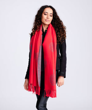 Classic Reversible Printed Scarf - Red - Accessories, Larissa, Red, Scarf, Winter Accessories