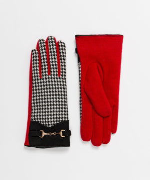 Women`s Lined Houndstooth Gloves - Red - Accessories, Glove, Latoya, Red, Winter Accessories