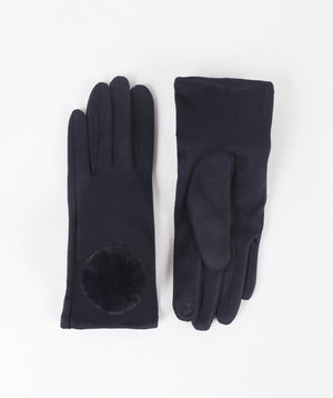 Faux Suede Pom Pom Gloves - Navy - Accessories, Faux Fur, Glove, Leighton, Navy, Winter Accessories
