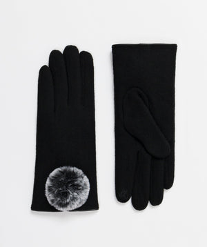 Ladies Gloves with Large Pom Pom - Black - Accessories, Black, Glove, Lucia, Winter Accessories