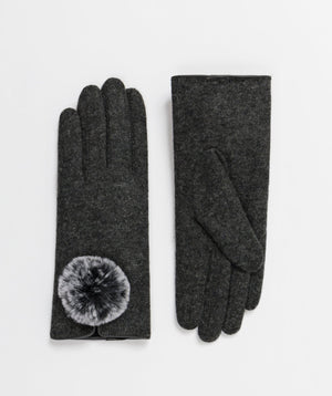 Women`s Gloves with Large Pom Pom - Charcoal - Accessories, Charcoal, Glove, Lucia, Winter Accessories