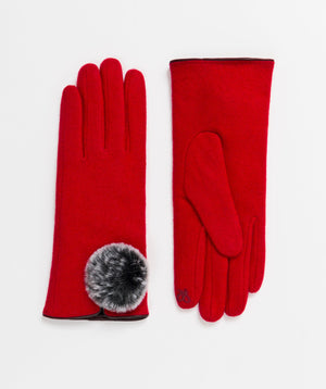 Women`s Gloves with Large Pom Pom - Red - Accessories, Glove, Lucia, Red, Winter Accessories