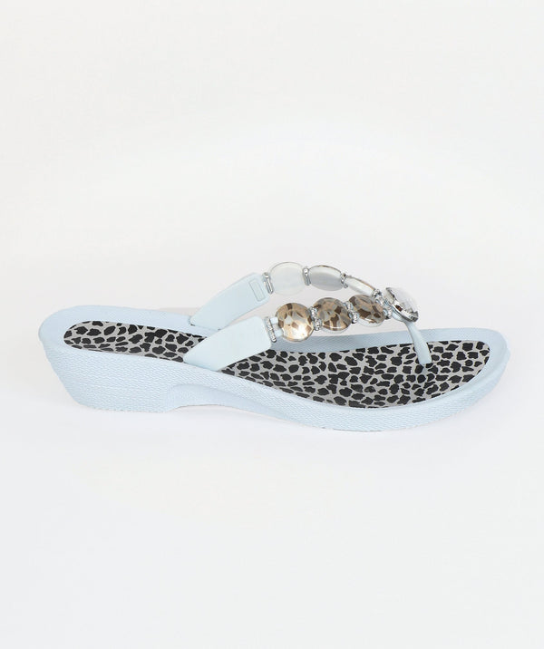 White Wedged Embellished Sandals with Non-Slip Sole and Padded Insole