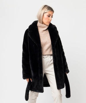 Luxury Faux Fur Coat - Black - Apparel, Black, Coat, Faux Fur, Michaela, Outerwear, Sale