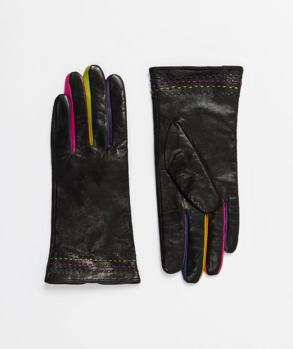 Leather Gloves with Coloured Fingers - Black - Accessories, Black, Glove, Montreal, Winter Accessories