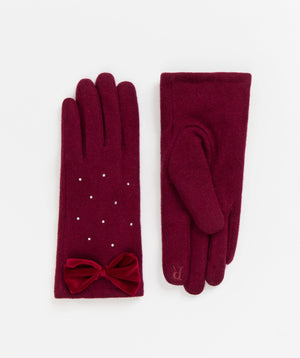 Women`s Gloves with Bow - Red - Accessories, Glove, Myla, Red, Winter Accessories