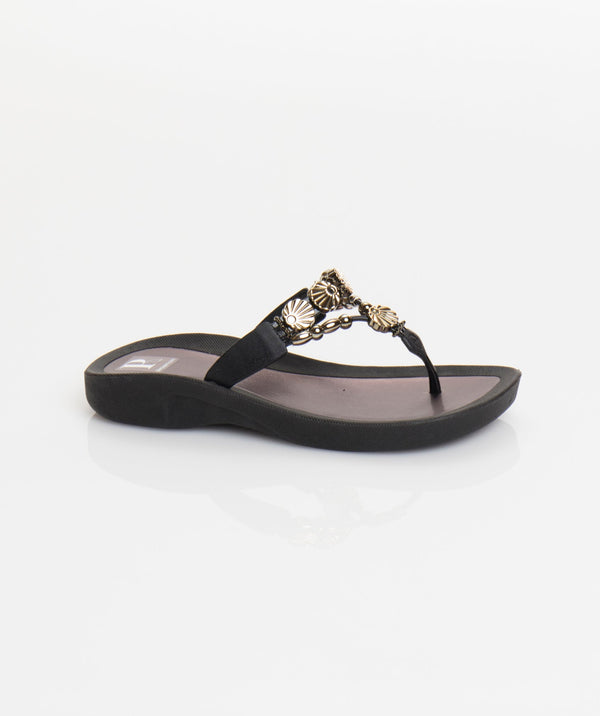 Black Wedged Embellished Sandal with Non-Slip Sole and Padded Insole